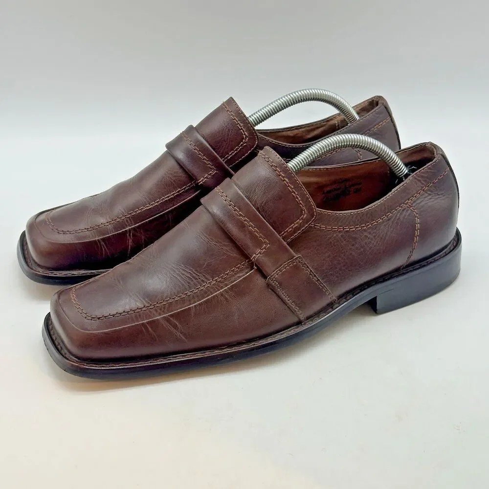 Fratelli Select Quality Leather Loafers Men's 9M Brown Square Toe Dress Shoes